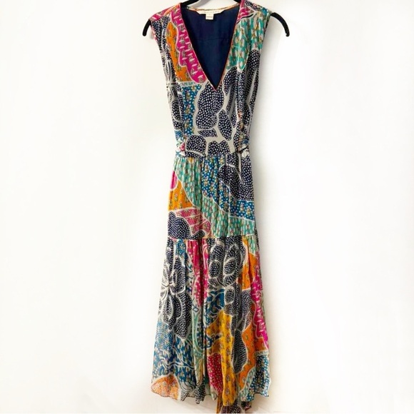 Diane Von Furstenberg 100% Silk Vanya Patchwork Print Midi Dress 6 Boho Gypsy - Picture 1 of 16